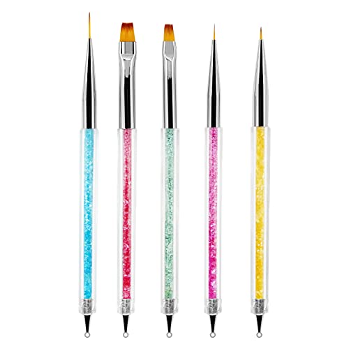 Jsdoin 5pcs Doubel Ended Nail Art Brushes, Nail Dotting Tool, Nail Art Pens Liner Brush Manicure Point Drill Drawing Painting Tools Set for DIY N