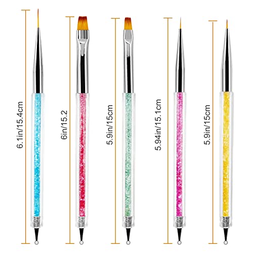 Jsdoin 5pcs Doubel Ended Nail Art Brushes, Nail Dotting Tool, Nail Art Pens Liner Brush Manicure Point Drill Drawing Painting Tools Set for DIY N