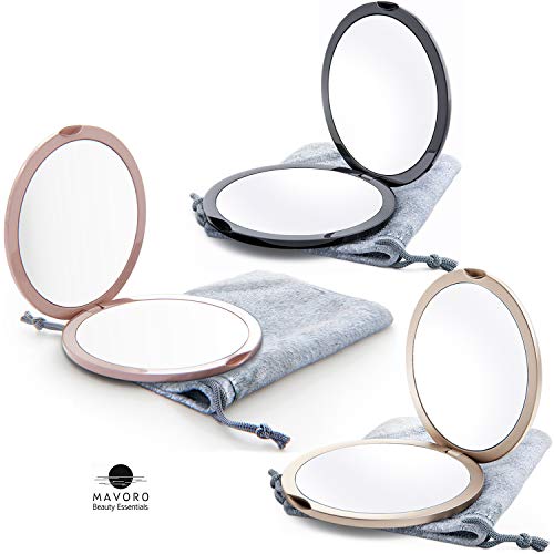 Magnifying Compact Mirror for Purses, 1x/10x Magnification – Double Sided Travel Makeup Mirror, 4 Inch Small Pocket or Purse Mirror. Distortion F