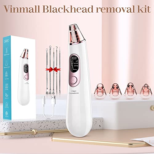 Blackhead Remover Vacuum, Electric Blackhead Remover Vacuum Pore Vacuum with 3 Levels and 4 Suction Heads - Blackhead Suction Remover Blackhead R
