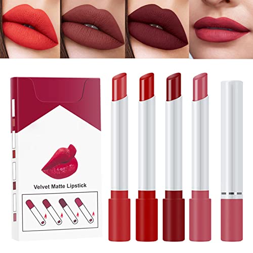 Plumping Lip Gloss Set,Lipstick Sets 4 Pcs High Pigmented Nude Cigarette Lipgloss, Long Lasting Waterproof Shimmer Liquid Lipsticks,Makeup Sets F