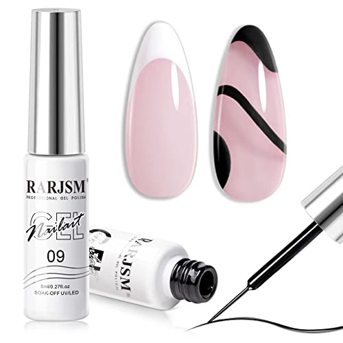RARJSM Nail Art Gel Liner White Art Gel Liner Polish Black Gel Nail Polish Liner 2PCS Set Soak off Nail Art Striper Polish Curing Requires 8ml Bu