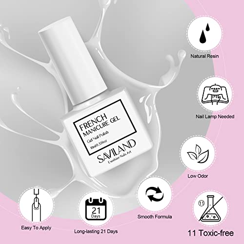 Saviland French White Gel Nail Polish -10ml Upgrade U V/LED Soak Off Gel Nail Polish Manicure for Professional, Salon & Home Use, Long Lasting, E