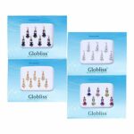 Globliss 4 Packs with 28 Long Indian Bindis face Gems Forehead Sticker Silver Golden Black Colorful