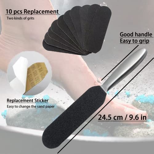 Foot Files for Hard Skin,Double-Sided Foot Scraper Hard Skin Remover,Foot Scrubber with 10PCS Free Refill Grits Double-Sided Replacement Pads,Exf
