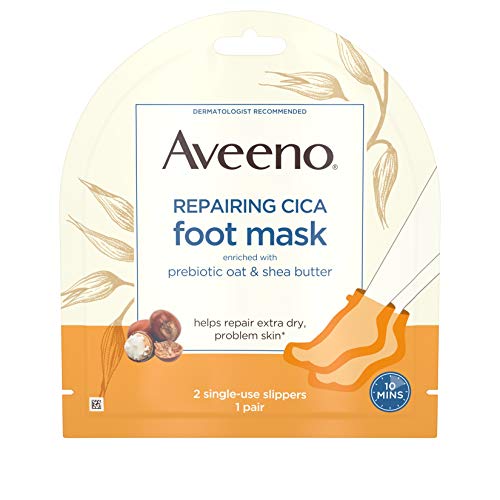 Aveeno Repairing CICA Foot Mask with Prebiotic Oat and Shea Butter, Moisturizing Foot Mask for Extra Dry Skin, 1 Pair of Single-Use Slippers