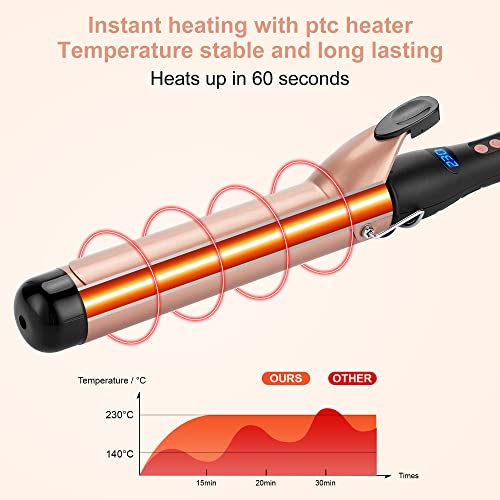 Curling Tongs 38mm Large Barrel Curling Wand Big Curls for Long & Medium Length Hair Curler Styling Thick Wide Curling Iron with Clip 140°C-230°C