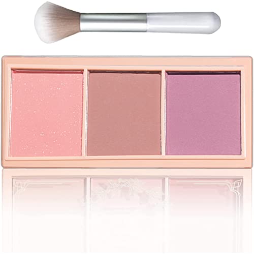 Blushers for Cheeks, 3 In 1 Color Matte Face Blush Make Up Powder, Makeup Blusher for Long-Lasting Sweat-Resistant Non-Greasy Blush Glow Matte Br