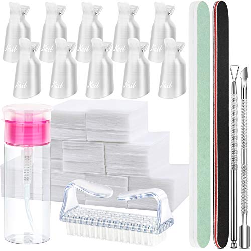 Gel Polish Remover Kit with 500pcs Nail Remover Wraps, FANDAMEI Soak off Nail Clip Set with 100/180 Nail Files Buffer Cuticle Pusher Cuticle Peel