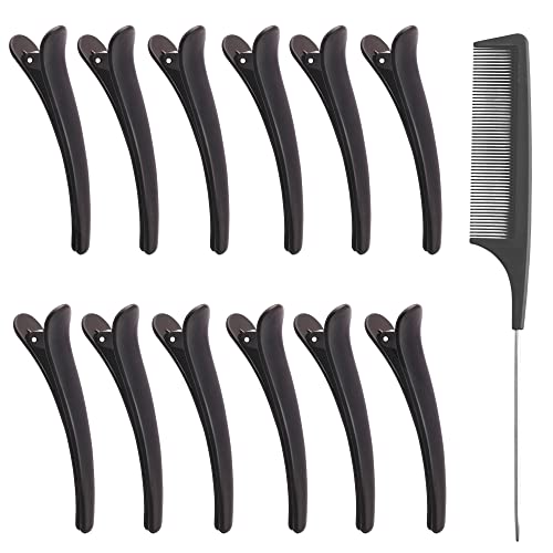 Stoutips Pack of 12 Hair Sectioning Clips for Women with 1 PCS Antistatic Tail Comb – Professional Hairdresser Clips for Salon Styling & Care, Ha