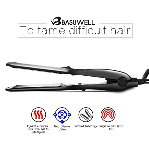 Basuwell Professional Hair Straighteners Wide Plates for Thick Hair Five-Speed Temperature Control Voltage Salon Fast Hair Styler UK Plug, Black