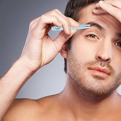 Fleek Eyebrow Tweezers Professional Best Stainless Steel Precision Tweezers Slanted Tweezers for Facial Hair Women & Men (Sky Blue)