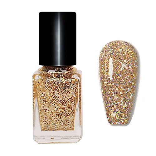 Glitter Nail Polish - Quick Dry Nail Varnish - Rose Gold Shimmering Metal Holographic Nail Paint - Color Pink Champagne Nail Polish No Need Cure
