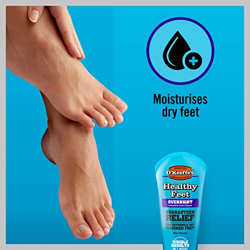 O’Keeffe’s Healthy Feet Overnight, 2 x 80ml Tubes – Intensive Foot Cream for Extremely Dry, Cracked Feet | Visible Results in 1 Night