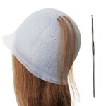 Punched Hole Silicone Highlight Hair Cap with Needle Professional Reusable Highlighting Poked Hole Caps with Hooks for Color Hair Salon Hairdress