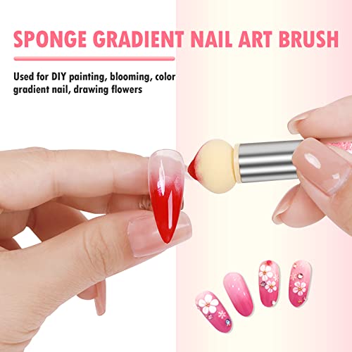 Qufiiry Nail Sponges for Ombre, Sponge Nail Art Brush, Double Headed Ombre Nail Sponge with 4 Replacement Heads, for Gradient Nail Design