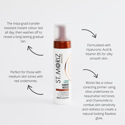 St Moriz Advanced Colour Correcting Tanning Mousse in Medium | With Hyaluronic Acid, Vitamin B5 & Advanced Skin Care Benefits | Neutralises Red T