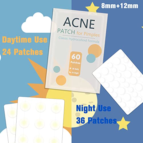 LacyMC 60 Patches Acne Patches,Size 8mm & 12mm,Hydrocolloid Dressing Cover,Dots for Spots Pimple Patches