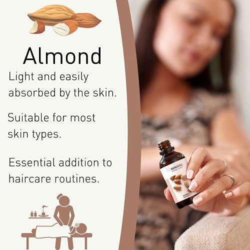 SENSOLI Sweet Almond Oil 100ml - Natural Unscented Moisturising Oil for Hair and Skin Care - in Glass Bottle