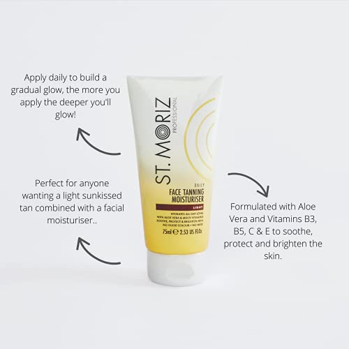St Moriz Professional Daily Face Tanning Moisturiser with Aloe Vera & Vitamin E, Gradual Vegan Fake Tan, Medium (75ml)