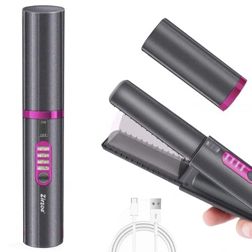 Cordless Hair Straighteners Curler 2 in 1(Upgraded), Portable Mini Hair Straighteners Ceramic 8 Inch, Anti-Scald 3-Level Travel Straightener, Hea
