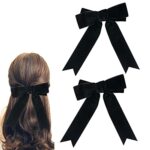 Sularpek 2Pcs Bow Hair Clips, Black Velvet Hair Bow, Hair Bows for Women, Velvet Bow Hair Clip, Vintage Large Hair Bows Hair Barrette for Party H