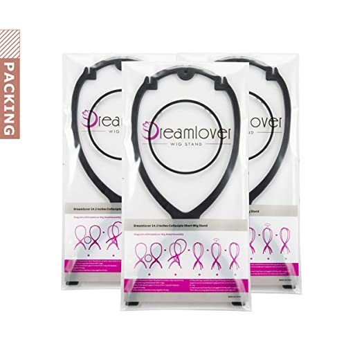 Dreamlover Wig Stands, Wig Head Stands for Wigs, Folding Wig Stands, Wig Display Stands, Black, 3 Pack