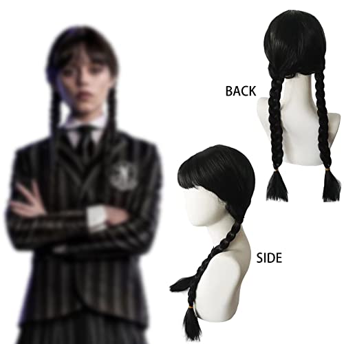 BDSHUNBF Wig for Wednesday Addams, Dress Up for Kids Girls Adults Family Cosplay, Birthday, Hallween, Christmas, Accessory Party Decoration Gift