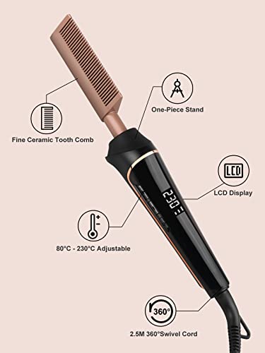 Hot Comb for Wigs, Afro Hair,230℃ Electric Heat Pressing Comb,Hot Comb Straightener,80-230℃ Adjustable Temperature, LCD Display with Anti-Scald H