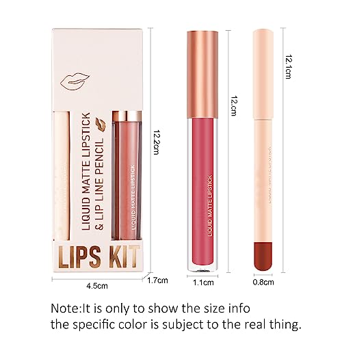 Nude Liquid Lipgloss - Lip Liner and Lipstick Set - Non-Sticky Long Lasting Waterproof Lip Stain - Highly Pigment Lip Stick & Lipliner Pencil - L