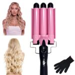 3 Barrel Curling Iron, 25mm Crimper Hair Iron Temperature Adjustable, Hair Crimper Ceramic Tourmaline Fast Heating Curling Wand with Heat Resista