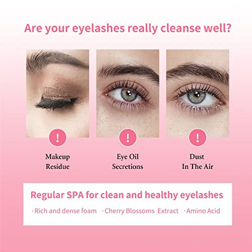Eyelash Extension Cleanser, Eyelash Extension Shampoo 60ml+2 Cleansing Brushes+Mascara Wand Eyelash Foam Cleanser For Extensions and Natural Lash