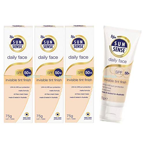 Ego Sunsense Daily Face Invisible Tint Finish SPF50+ PA++++ UVA UVB Sunscreen 75g Ametsus (Pack of 3)