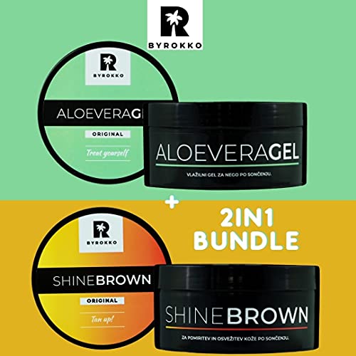 Byrokko SHINE BROWN Premium Tanning Accelerator Cream x 190ml Sunbed or Outdoor Sun Use Tan Up! & ALOE VERA Soothing Aftersun Gel Moisturiser x 2
