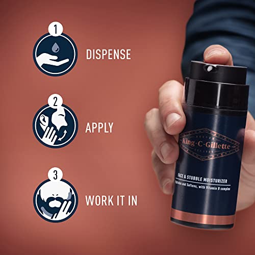 King C. Gillette Face & Beard Moisturiser for Men, 100 ml, with Vitamin B (B3), B5 Complex & Argan Oil, Beard Softener for Men