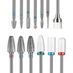 13PC Nail Drill Bits Set, Drill Bits for Nails, 3pcs Tungsten Carbide Drill Bits+ 3pcs Ceramic Efile Nail Drill Bits+ 6pcs Diamond Drill Bits+ 1p