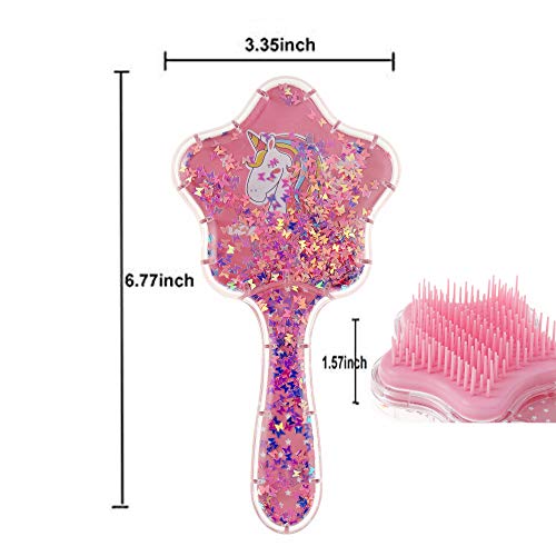 Hair Brush,Paddle Hairbrush for Little Girls Kids(age 3-8),Easily Glide Through Knots No Pull,Unicorn Glitter Bristle Tangle Brushes(pink)