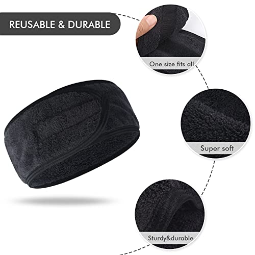 KinHwa 3 Pack Spa Facial Headband Makeup Hair Band Women Skincare Adjustable Microfibre Headband for Washing Face Sports Yoga Black