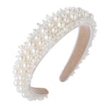 Molain Faux Pearl Headbands White Bling Knot Rhinestone Satin Wide Thick Hairbands Bridal Beaded Elegant Hair Hoop Wedding Hair Styling Accessori
