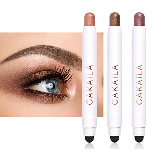 Beejoy 3 Pack Dual-Ended Eyeshadow Cream Stick Set, Bright Shimmer Cream to Powder Eye Shadow Pen, Waterproof & Long-Lasting, Makeup Essential fo