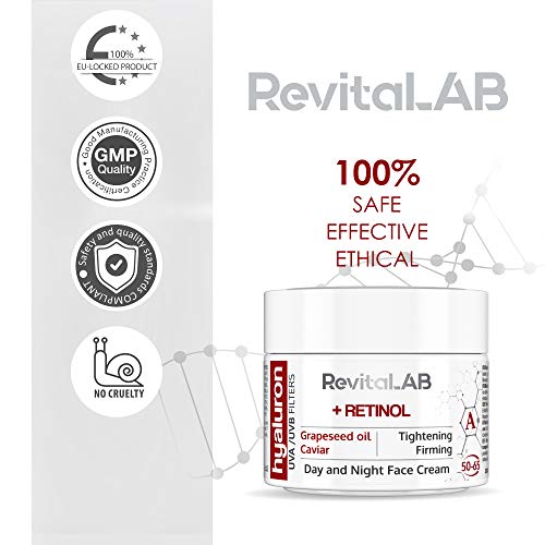 RevitaLAB Hyaluron Anti-Ageing Day and Night Cream, Enriched with Retinol, Caviar and Red Grape, for Ages 50 - 65, 50 ml