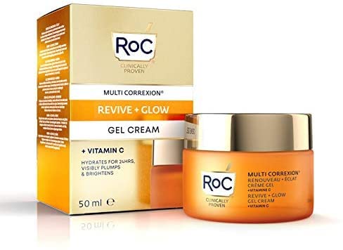 RoC - Multi Correxion Revive + Glow Vitamin C Gel Cream - Anti Wrinkle and Aging Moisturiser - Visibly Plumps and Brightens Skin - Hypo-Allergeni