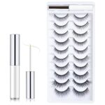 False Eyelashes, 10 Pairs False Eyelashes with Eyelash Glue Multipack Natural looking False Eyelashes Soft Reusable Fluffy Full Lashes Black Stri