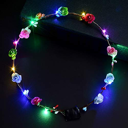 Shenghuo LED Flower Headband, 12Pcs Flower Crowns Headdress Garland Hair Wreath for Women Girls Wedding Party Christmas Holiday Festival