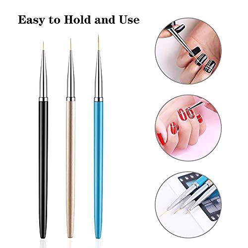 3Pcs Nail Art Brushes Fine Liner,Nail Art Design Tools for DIY Nail Painting Drawing(7/9/11mm)