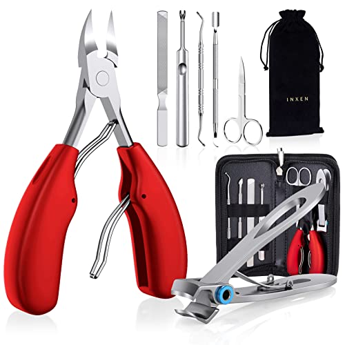 INXEN Toenail Clippers for Thick or Ingrown Nails, 7Pcs Professional Nail Clippers Manicure Set, Podiatrist Toenail Nippers, Stainless Steel Soft