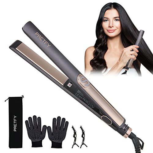 Pretfy Hair Straighteners, Hair Straighteners & Curlers in One with 140℃- 220℃ Adjustable Temperature, Straightener with Ceramic Thin Floating Pl
