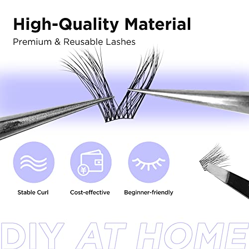 BEYELIAN Cluster Lashes, D+ Curl Individual Lashes, 168 Pcs Cluster Eyelash Extensions 0.07mm 10-16mm Mixed DIY Lash Clusters Reusable Super Thin