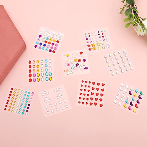 9 Sheets Festival Face Gems Stick on, Self-Adhesive Face Jewels Stickers Face Diamonds Rhinestones for Makeup, Nail Gems Stickers for Face Eye Ar