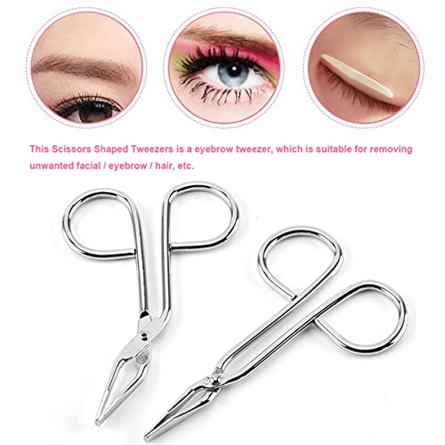 Professional Scissor Handle Eyebrow Tweezer Slant Tip Tweezer Flat Tip Tweezers Hair Plucker Pliers Beauty Tools for Women and Men, Straight Tip